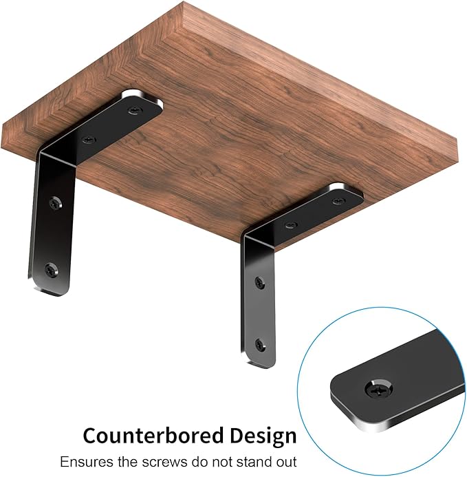 YUMORE L Bracket Corner Brace, 6Pcs 65x65mm Joint Right Angle Brackets Heavy Duty Stainless Steel 90 Degree Bracket Fastener for Wood Shelves Chair Tables Dressers Furniture with Screws, Black