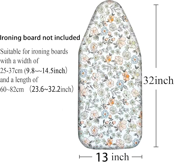 Small Ironing Board Cover Scorch Resistant, Table top Ironing Cover with Padding Heat Reflective Heavy Duty Pad (Colored Flowers, 12.5"x32")