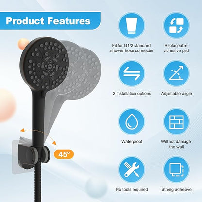 Hibbent Showerhead Holder, Strong Adhesive and Waterproof Handheld Shower Holder and Bracket, Height Adjustable Shower Wand Holder, Wall Mount, No Drilling, Oil Rubbed Bronze
