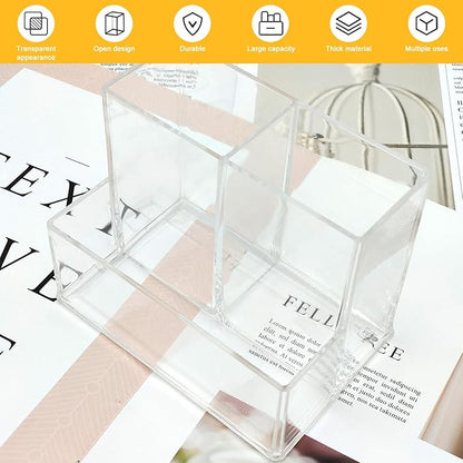 Clear Acrylic Makeup Brush Organizer,Multi-Purpose Cosmetic Brushes Storage Holder with 3 Slots,Pencil Pen Holder for Desk,Desk Organizer and Accessories for Vanity