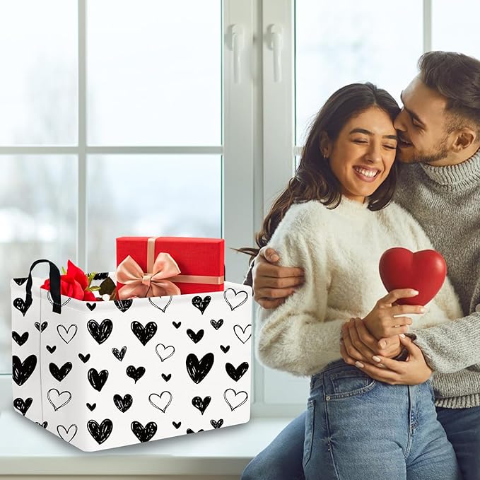 Heart-Shaped Collapsible Waterproof Laundry Basket, Black Hearts