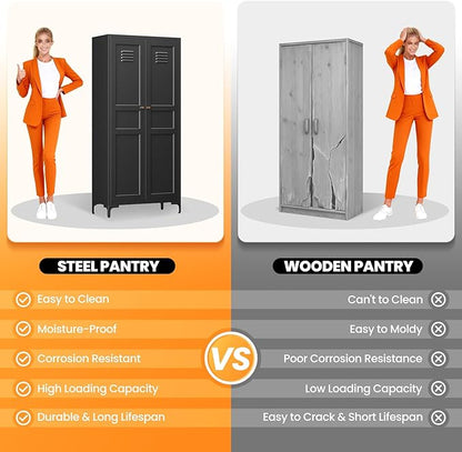 61" Tall Kitchen Pantry Storage Cabinet with 2 Doors and 4 Adjustable Shelve, Metal Black Food Pantry Cabinet, Kitchen Cabinet Storage Unit,5 Tier Freestanding Cupboard for Kitchen Dining/Living Room