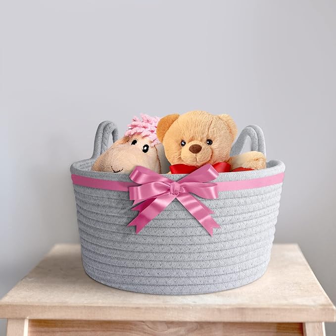 Large Cat Ears Toy Organizer, Woven Cotton Rope Basket, Decorative Nursery Bins & Boxes Gift Basket Empty for Baby Pet Toy Storage