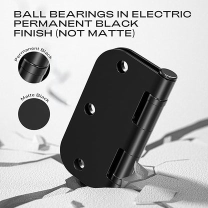 18 Pack Matte Black Door Hinges 3.5 Inch 5/8" Radius Round No Squeak Ball Bearing Interior Door Hinges, Flat Iron Standard Bi-Fold Bedroom Hardware for Home Decor