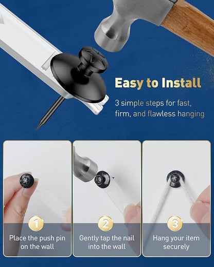 Uniclife 30 Pcs Push Pins for Wall, Double Headed Thumb Tacks, Picture Hangers, Metal Thumbtacks, Picture Hanging Nails Wall Hooks for Art, Photo Frame, Tapestry & Decor, Black