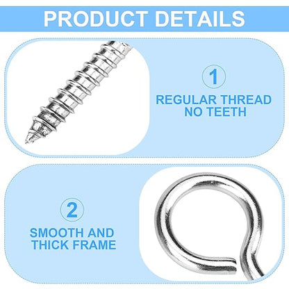 Aovchei Eye Screws, 18Pcs 2.5 inches 304 Heavy Duty Stainless Steel Screw Hooks, Rust-Resistant Self Tapping Eyelet Bolts for Wood, Securing Cables Wires, Indoor & Outdoor for Hanging Artwork