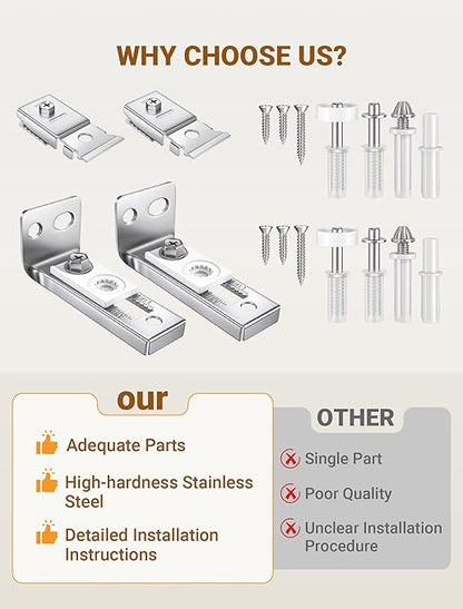 Bifold Door Hardware Repair Kit, 2 Set Bi-fold Sliding Closet Doors Replacement Parts with Top & Bottom Brackets, Pivots & Guides Wheel, Closet Door Hardware Kit for Folding Pocket & Accordion