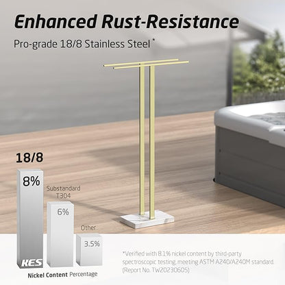 KES Standing Towel Rack with Marble Base, 37" H (Equal Height) Gold Towel Rack for Bathroom Floor, Towel Rack Stand Fits Large Bath Towel, 18/8 Stainless Steel, BTH229-BZ