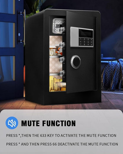 6.0 CuFt Heavy Duty Home Safe Box with Secure Digital Keypad, Key Lock, LCD Screen, Removable Shelf, and Sensor Light for Secure Storage of Documents, Valuables, and Business Use