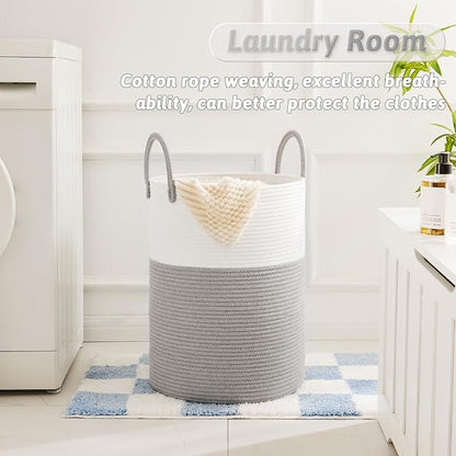Laundry Basket,Woven Cotton Rope Laundry Hamper,40L for Decorative Storage of Dirty Clothes,Toys and Blankets in Bathroom,Baby Room and Living Room