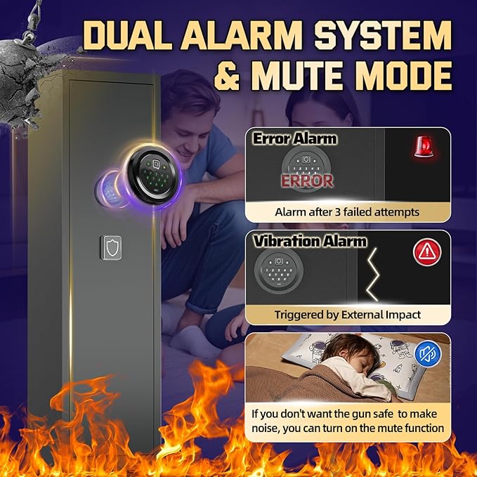 6-9 Gun Safe for Rifles and Pistols, Quick Access Gun Cabinets for Rifles and Shotguns with Digital Keypad, Rifle Safe with Removable Shelves and Alarm System, Easy Assembly Gun Locker