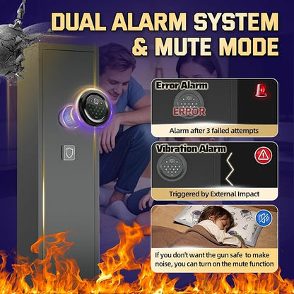 6-9 Gun Safe for Rifles and Pistols, Quick Access Gun Cabinets for Rifles and Shotguns with Digital Keypad, Rifle Safe with Removable Shelves and Alarm System, Easy Assembly Gun Locker