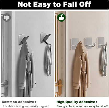 Livabber Adhesive Towel Hooks, 304 Stainless Steel Self Sticky Wall Hooks Waterproof Shower Hooks for Robe/Clothes, No Drilling Towel Hangers for Bathroom Kitchen Bedroom (Brushed Nickel, 10 Packs)