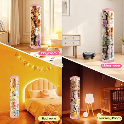 Stuffed Animal Storage Tube, 47x11 Inch Large Capacity Toy Storage Organizer with Zipper - Easy Assembly & Space Saving for Plush Toys, Ideal for Playrooms Living Room Bedrooms Cute Pink