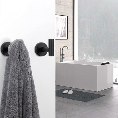 NearMoon Bath Towel Hooks- SUS 304 Stainless Steel Robe Hook Holder, Heavy Duty Coat Hook for Bathroom Livingroom Hotel Kitchen Garage, Wall Mounted (Matte Black, 4 Pack)