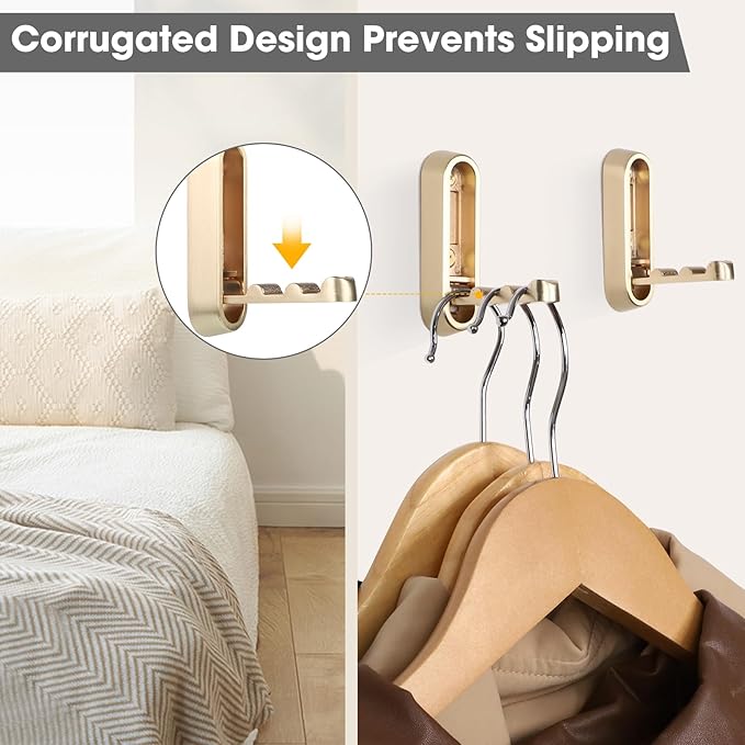 Folding Wall Hooks, 4 Pcs Foldable Gold Coat Hooks Heavy Duty Foldable Hook Bathroom Towel Hooks Robe Hooks Wall Mounted for Hanging Coat Towels Clothes Hat Bags Keys