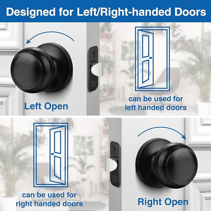 Sopoby Black Door Knob, 8 Pack Round Keyless Doorknobs Interior/Exterior Lockset, Passage Door Knobs for Bedroom/Bathroom, Black Modern Design Door Hardware