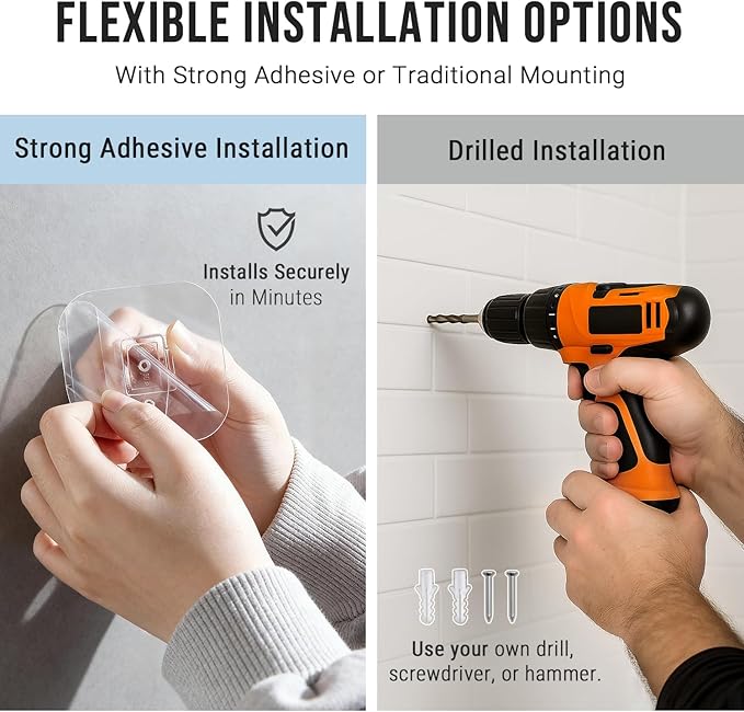 G-Promise Metal Handheld Shower Head Holder, Adjustable Wall Mount Shower Wand Bracket, Strong Adhesive Disc Mount or Drill Installation (Square, Chrome)