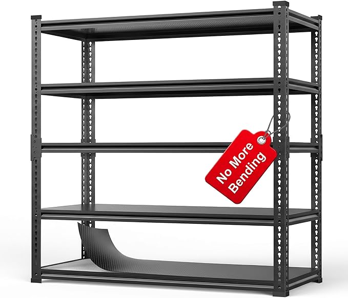Garage Shelving, 5-Tier 3000LBS Heavy Duty Storage Rack with Sag-Proof Aluminum Deck, Adjustable Boltless Shelves 72" H x 48" W x 24" D for Garage, Basement & Workshop