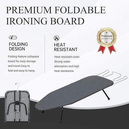 Metal Mesh Panel Tabletop Ironing Board | Foldable Iron Board | Heavy Duty Small Iron Board with Heat Resistant Cover and 100% Cotton 8mm Thicken Pad | 31.5"x11.8"x6.2"