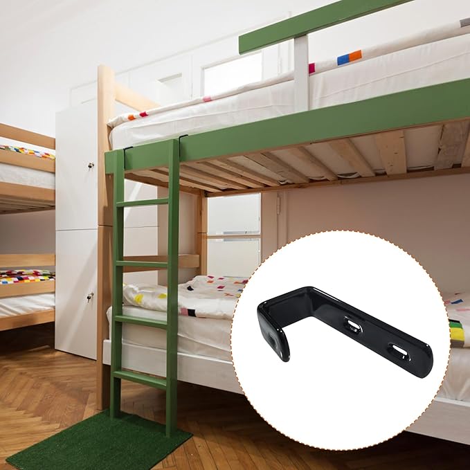 4pcs Iron Bunk Bed Ladder Brackets, PVC Coated Stainless Steel Angled Ladder Hooks Heavy Duty Hardware Utility Hook Loft Bed Hanger (Black)