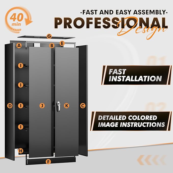 INTERGREAT Metal Storage Cabinet with Shelves, 72" Locking Steel Cabinets with 2 Door and 4 Adjustable Shelves, Tall Metal Cabinet for Home Office, Garage, Warehouse,Black