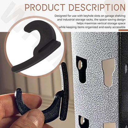 Universal Hooks for Garage Shelving and Industrial Storage Racks Compatible with Keyhole Slots, Including J&L Heavy-Duty Hooks for Garage Shelving - UV-Resistant, Holds up to 40 lbs.