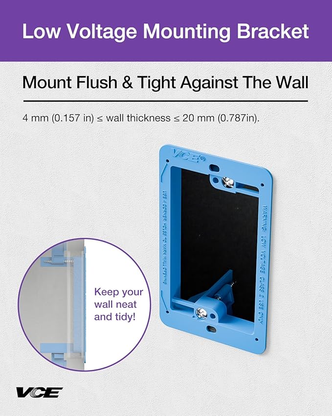 VCE Low Voltage Box Single Gang Wall Plate 10 Pack, Flush Low Voltage Mounting Bracket for Network, HDMI, Coaxial, Speaker, Telephone Cables, Blue