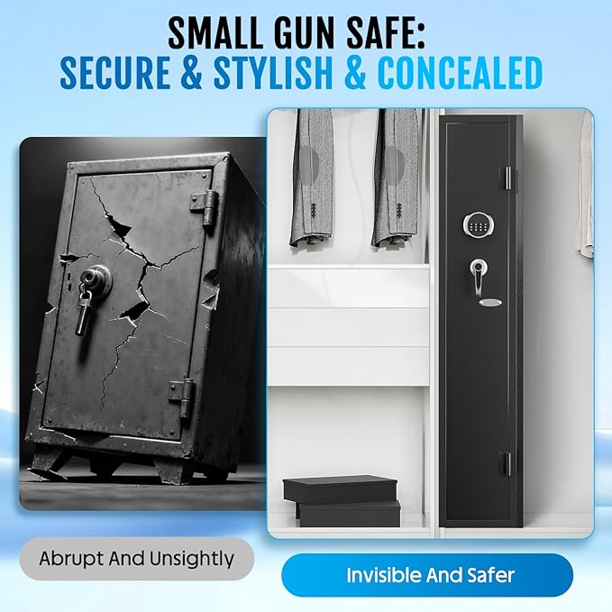 KAER 2-3 Gun Safe for Rifles and Pistols Guns Cabinet for Shotguns Quick Access Long Rifle Safes with Removable Rack LED Light Adjustable Shelves for Home Living Room Bedroom Closet Cloakroom (Black)