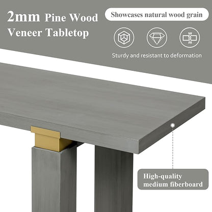 62.9" Modern Minimalist Console Table, Solid Wood Entryway Sofa Table with Metal Accents, 2-Tier with Open Shelf and Built-in Shelf for Living Room, Hallway (Gray-J22)