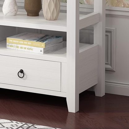 VINGLI 58" Console Table, Long Entryway Table with 3 Drawers & 2 Storage Shelves, Vintage Sofa Table Behind Couch, TV Stands for Living Room, Entryway, Hallway, Foyer, Office, White