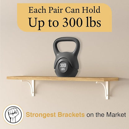 Classic White Heavy Duty Shelf Brackets 10 inch by Balin Designs – L Bracket, Wall Mounted Support, Shelving Metal Bracket, Decorative Shelf Brackets, with Hardware Included, Set of 4