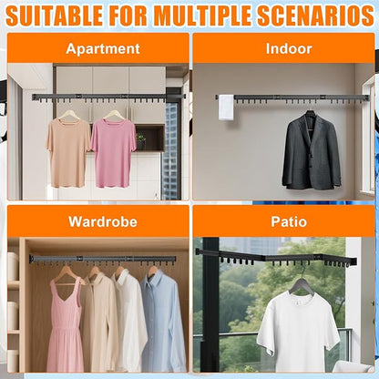 Black Laundry Space Saver Wall Mounted (Tri-Fold) | Only Punch Installation Tools Provided | Retractable, Collapsible | Clothes Drying Rack