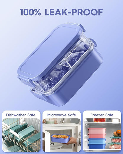Adults Bento Lunch Box Set with Thermo Bag, 74oz Stackable Leak-proof 3-tiers Bento Box, Built-in Utensil and Sauce Container for Work, School, Dining Out (Purple)
