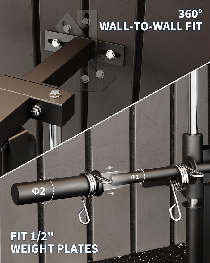 Garvee Wall Mount Cable Station, LAT Pulldown Machines with 19 Positions Dual Pulley System, Cable Crossover Machine with Adjustable Footplate, T-Bar and More Attachments, Workout Equipment Home Gym