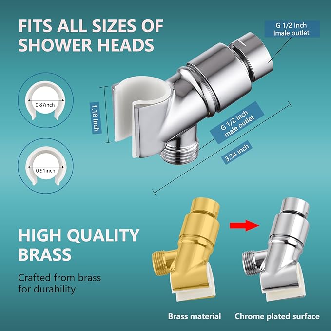 All Metal Handheld Shower Head Holder - Adjustable Shower Rod Holder with Brass Pivot Ball - Handheld Shower Head Holder - Shower Hose Holder for attaching Shower arm to Shower Hose, Chrome…