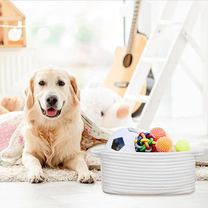 ABenkle Small White Basket, Soft Woven Storage Bins Baskets for Cat Dog Toys Organizer, Decorative Shelves Closet Organizing Basket Chest Box, Empty Gift Baskets