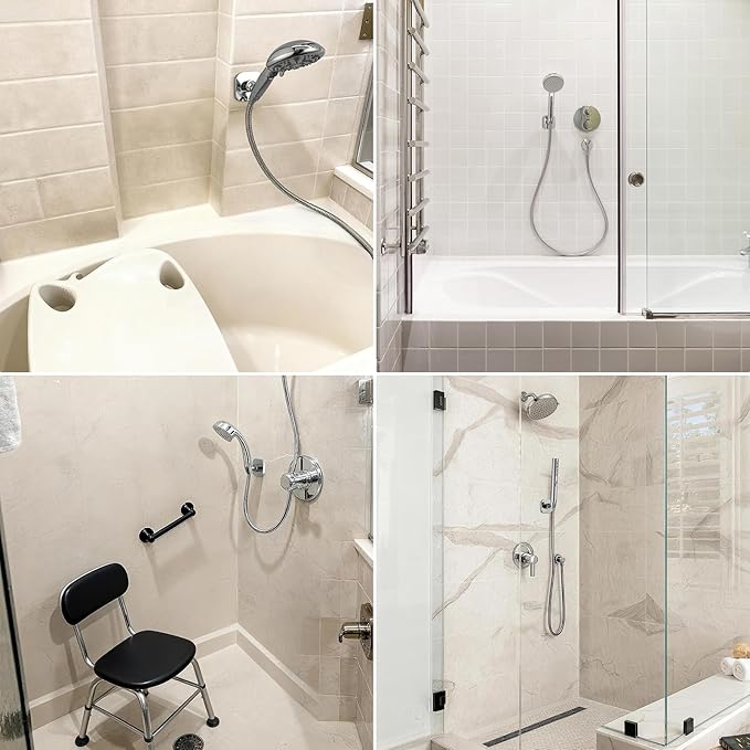 G-Promise Metal Handheld Shower Head Holder, Adjustable Wall Mount Shower Wand Bracket, Strong Adhesive Disc Mount or Drill Installation (Square, Brushed Nickel)