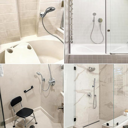 G-Promise Metal Handheld Shower Head Holder, Adjustable Wall Mount Shower Wand Bracket, Strong Adhesive Disc Mount or Drill Installation (Square, Brushed Nickel)