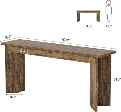 Tribesigns 70.9-Inch Sofa Console Table, Wooden Extra Long Entryway Table with Widened Tabletop, Farmhouse Console Behind Couch with Sturdy Double Pedestal for Hallway, Living Room, Rustic Brown