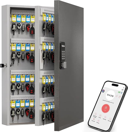 WeHere 192 Key Lock Box Wall Mount, APP Bluetooth/OTP/Wi-Fi/Fixed Code/Key Unlock, Smart Key Cabinet with Key Tag, Key Organizer Holder Box, Key Management Directory for Office, Valet, Realtor, Hotel