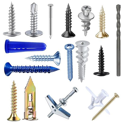 Wensilon(616 pcs) Phillips Truss Head Wood Screws、Self Tapping Screws、Concrete Screws with Drywall Plastic Anchors Assortment Kit