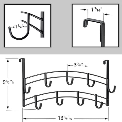 LYNK Professional® Home™ Over The Door Hooks - 9 Hook Over The Door Hanger - Over Door Coat Rack - Hanging Towels or Clothes - Bathroom, Bedroom or Laundry Room - Lifetime Ltd. Warranty – Black