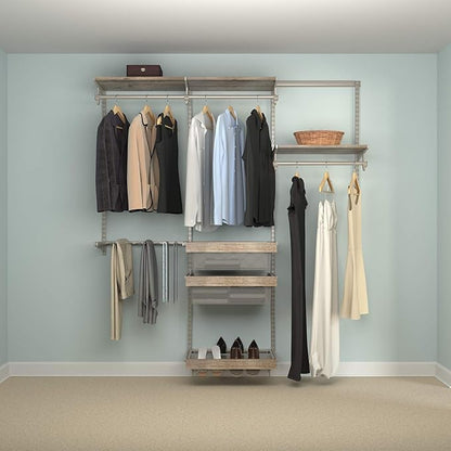 Knape & Vogt Closet Culture Organization System with 4 Driftwood Wood Shelves, 6 feet