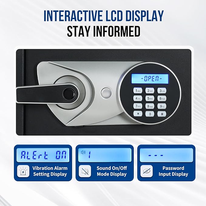 BlackSmith Biometric Safe Box 1.5 Cub Home Security Safe Fingerprint Recognition Money Safe with Keys Keypad Lock Box Secure Jewelry Valuables with Dual Alarm System Fireproof Bag, Black