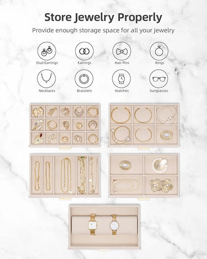 Vlando 6 Layer Large Jewelry Box - Jewelry Holder Organizer, Jewelry Box Organizer for Drawer Necklace Ring Bracelet and Watch, Birthday Gift for Loved Ones - Pink