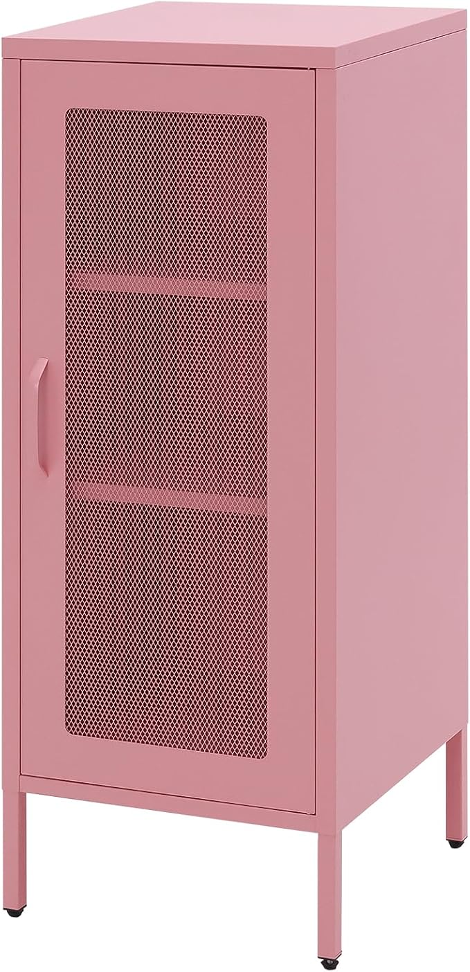 Slim Metal Storage Cabinet with Mesh Doors - 42'' Tall Narrow Organizer Tower, Compact Freestanding Cabinet, Versatile Utility Storage for Home, Office, Bedroom, or Kitchen, Durable and Modern Design