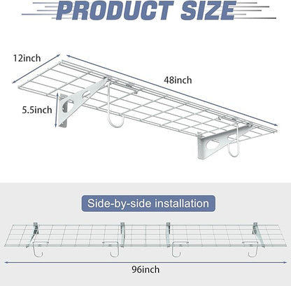WALMANN 2-Pack Garage Wall Shelves, 1 x 4 ft/12 * 48 inch Wall Mounted Storage Shelves for Garage Heavy Duty Floating Shelf, Holds Up to 220 lbs(White)