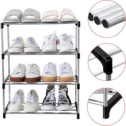 Stackable Small Shoe Rack, Entryway, Hallway and Closet Space Saving Storage and Organization (4-Tier, Black)
