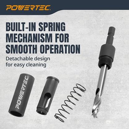 POWERTEC Shelf Pin Jig with 1/4" Self Pin Bit, Self Centering Drill Bit for 3/8' Holes, Woodworking Tool for Installing Shelf Pegs & Making Shelves & Cabinets (71653)